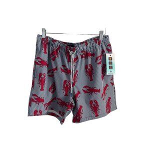 Rainforest Rock Lobster Swim Trunk Quick Drying Red Lobster Print On Blue/White